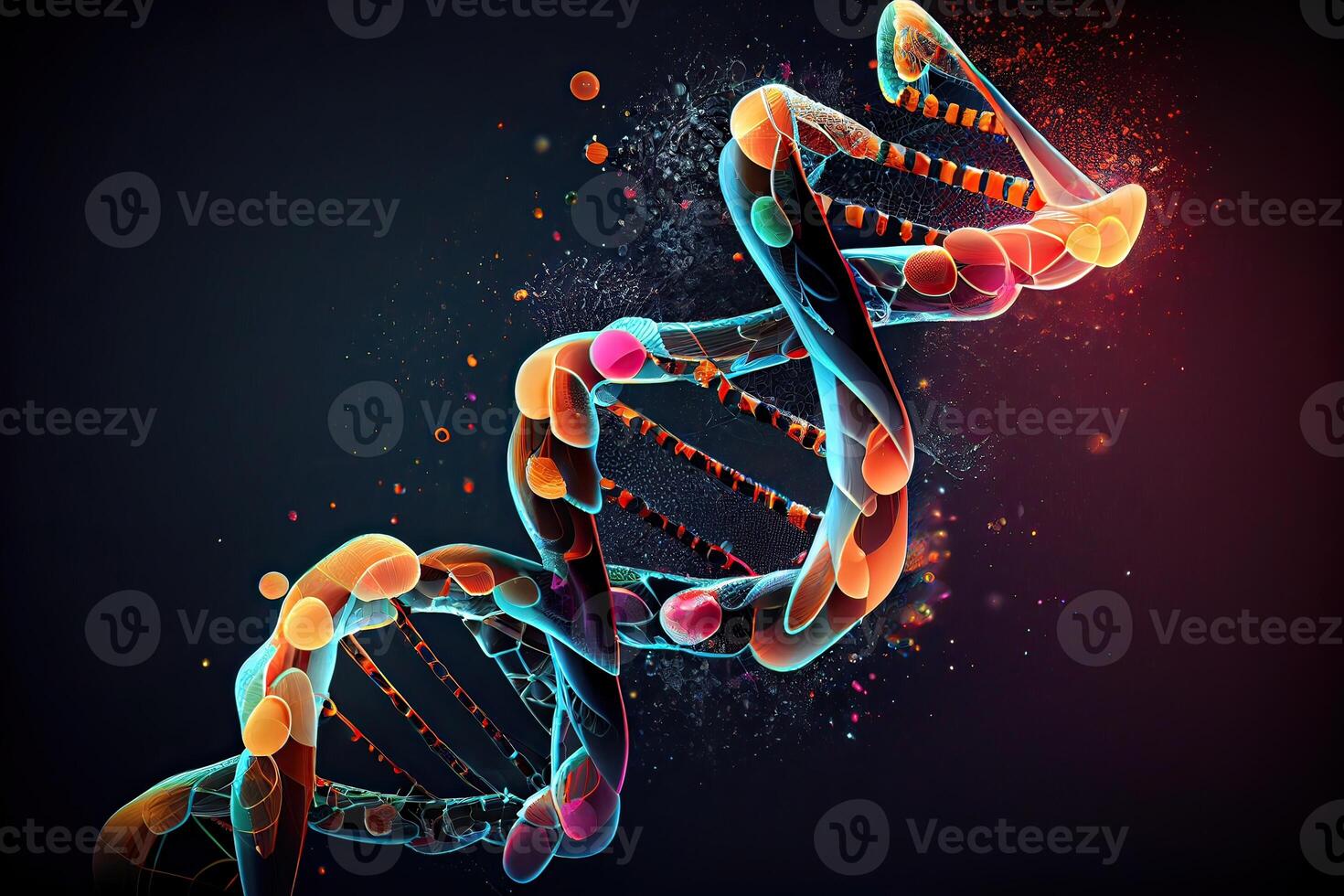 Molecule of DNA, double helix, 3D illustration. Genetic mutation and genetic disorders. Abstract DNA double helix with depth of field. photo