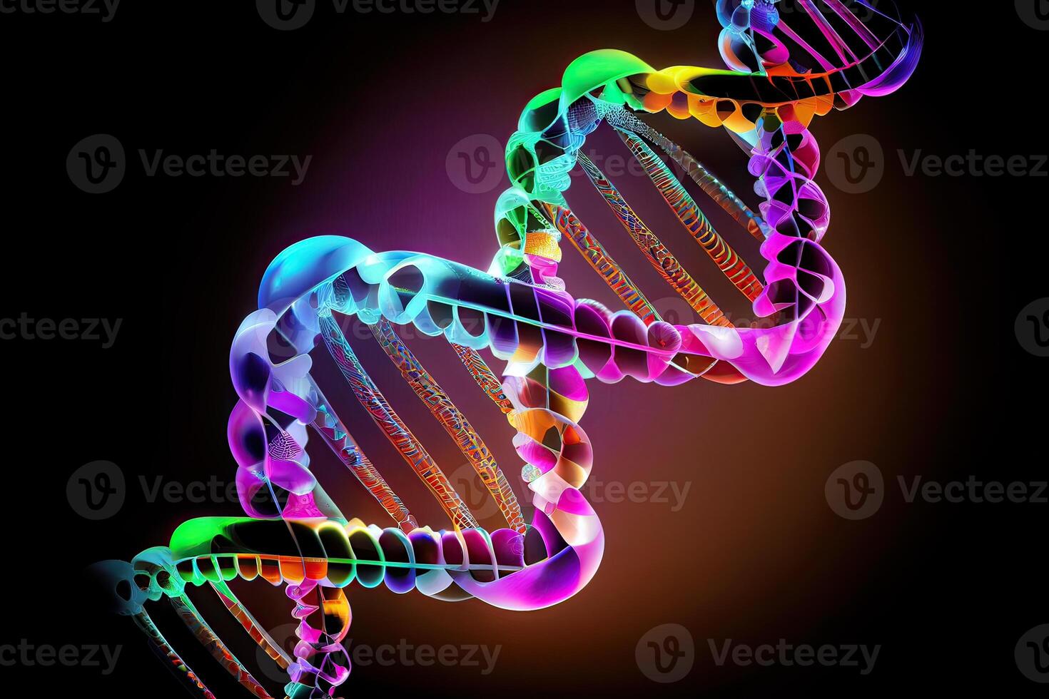 Molecule of DNA, double helix, 3D illustration. Genetic mutation and genetic disorders. Abstract DNA double helix with depth of field. photo