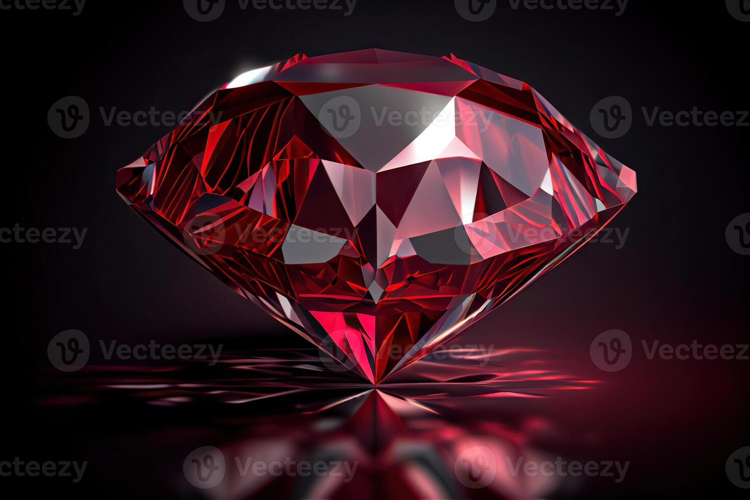 Red Ruby gemstone Round Cut on black background, close up shot. . photo