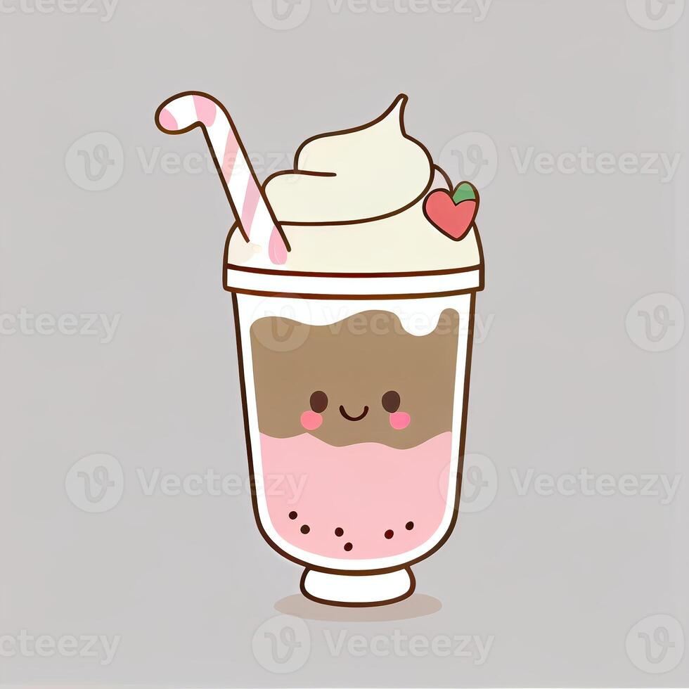 Cute Milkshake Cartoon Vector Icon Illustration. Food And Drink Icon Concept Isolated Premium Vector. Flat Cartoon Style. . photo