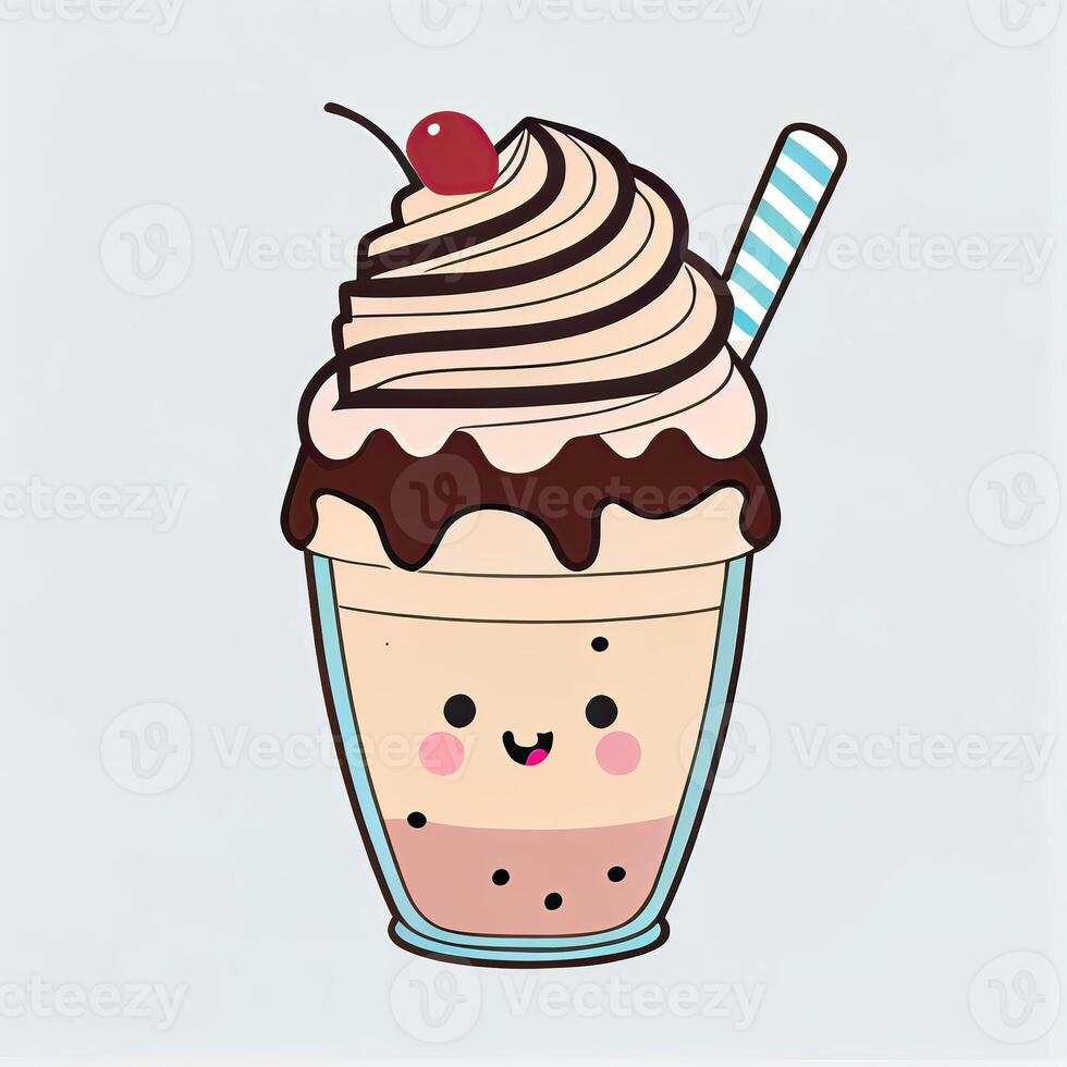 Cute Milkshake Cartoon Vector Icon Illustration. Food And Drink Icon Concept Isolated Premium Vector. Flat Cartoon Style. . photo