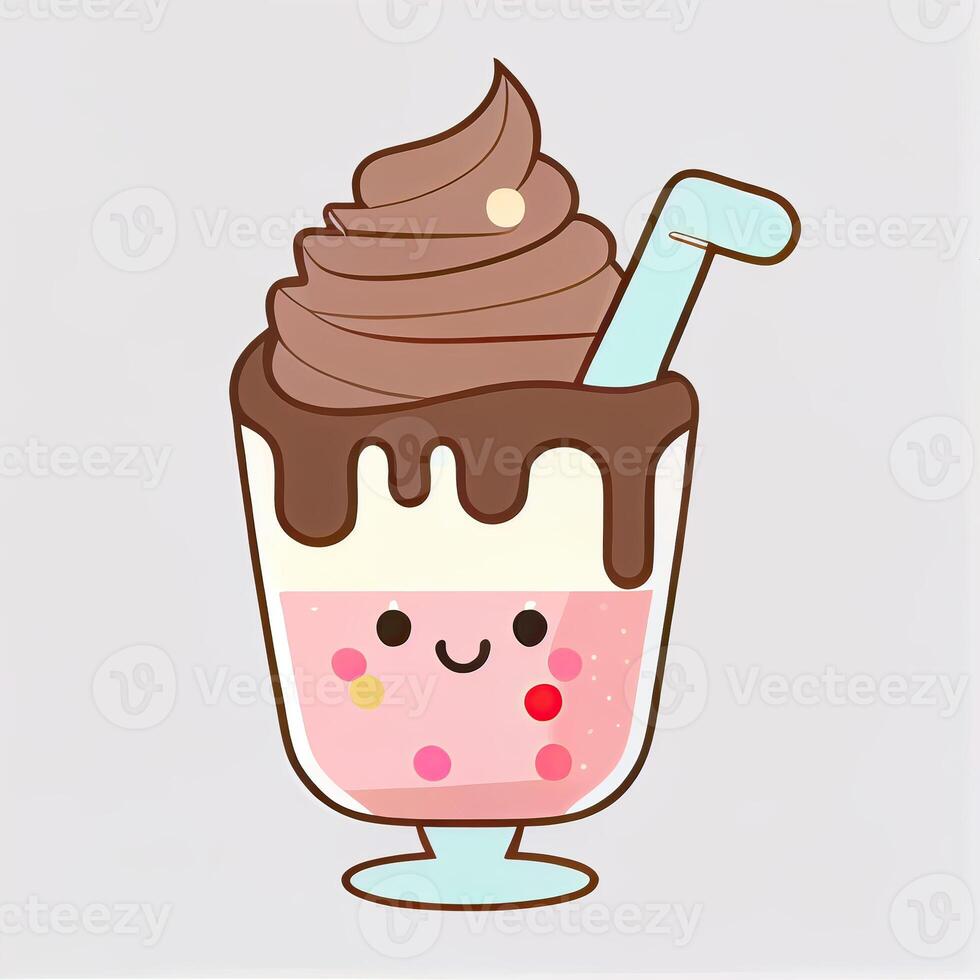 Cute Milkshake Cartoon Vector Icon Illustration. Food And Drink Icon Concept Isolated Premium Vector. Flat Cartoon Style. . photo