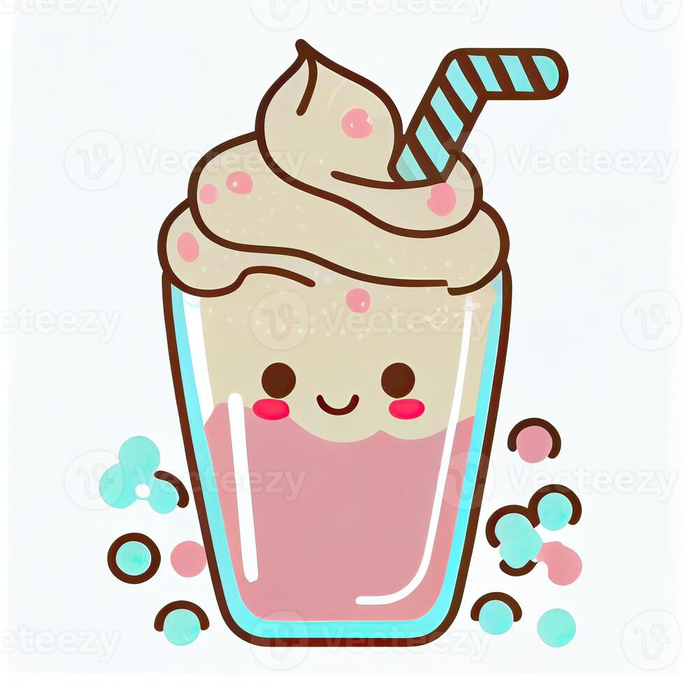 Cute Milkshake Cartoon Vector Icon Illustration. Food And Drink Icon Concept Isolated Premium Vector. Flat Cartoon Style. . photo