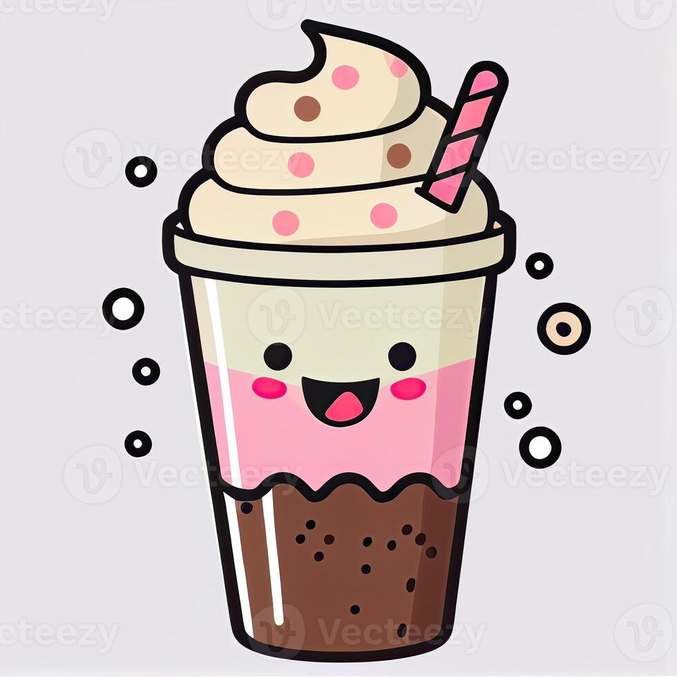 Cute Milkshake Cartoon Vector Icon Illustration. Food And Drink Icon Concept Isolated Premium Vector. Flat Cartoon Style. . photo