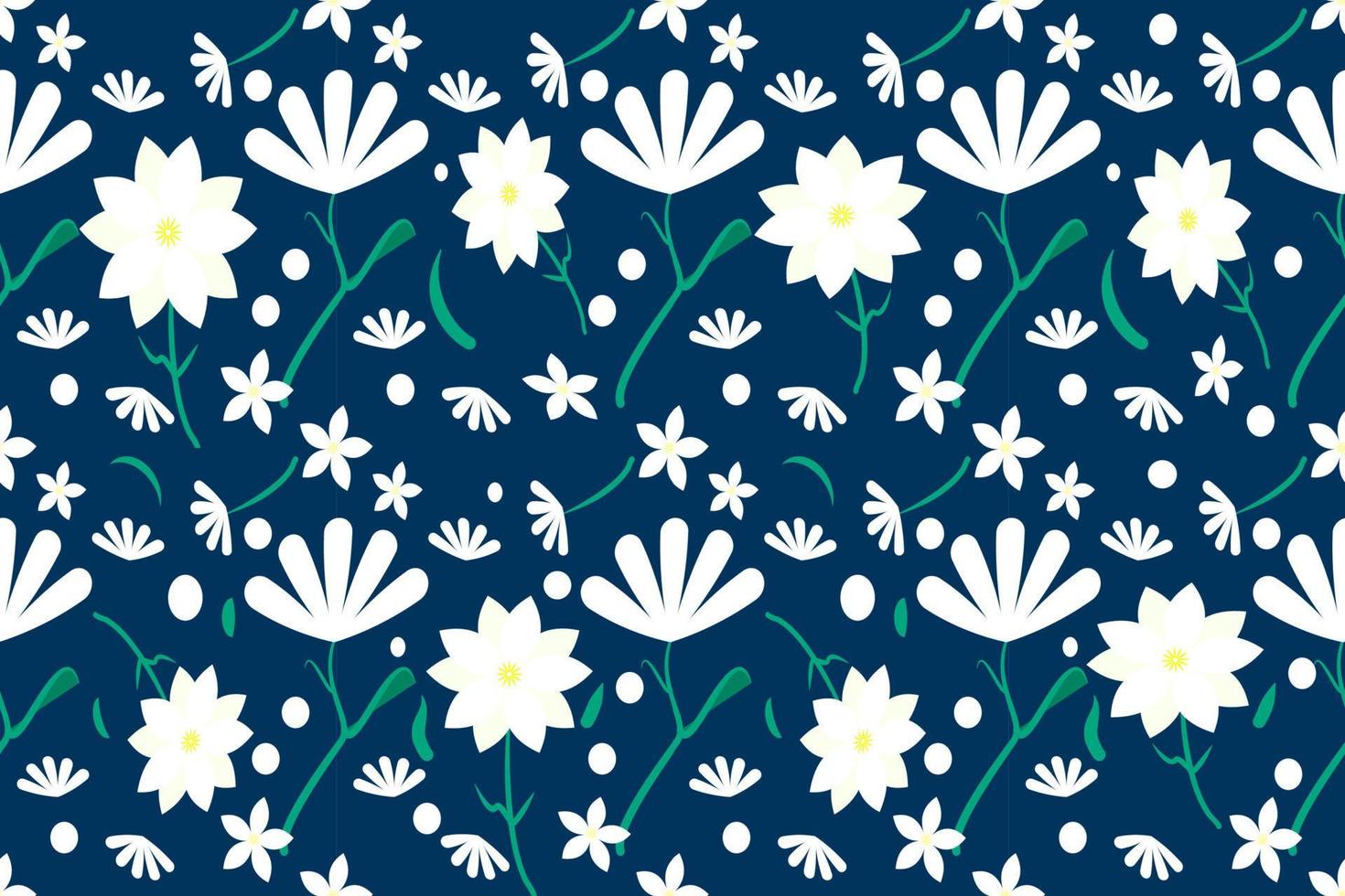 Seamless pattern white flowers on the dark blue background are designed for wallpaper, traditional clothing, carpet, curtain, and home decoration. vector