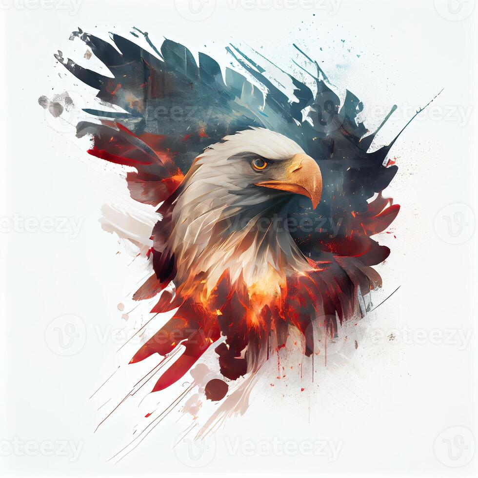 eagle and USA flag national poster. American Bald Eagle - a symbol of America with flag. Bald eagle on american flag background created. photo