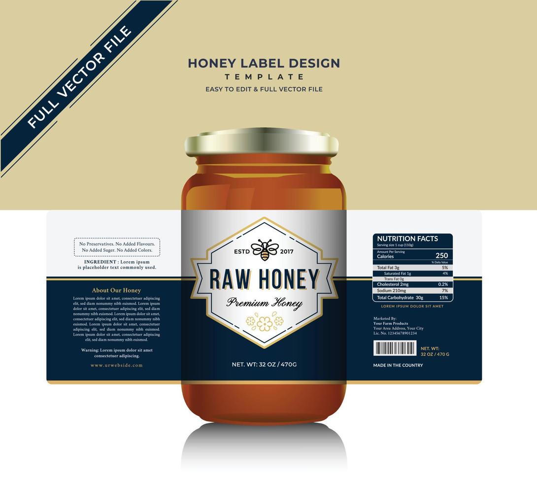 Honey label design and honey jar label natural pure honey bee vector new honey jar bottle label  product sticker design creative and modern packaging gold honey black label organic honey food tag.