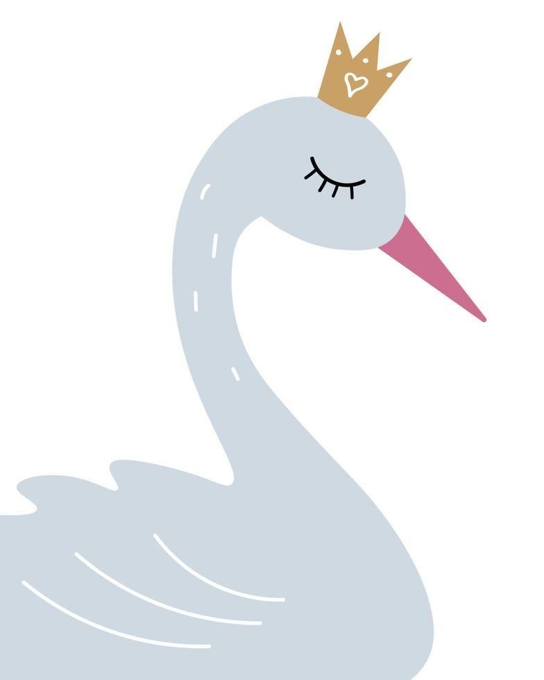 Swan Lake. Swan illustration. Congratulations on the baby shower, newborn, happy birthday. For poster, postcard, design element. Flat cartoon isolated background. Vector