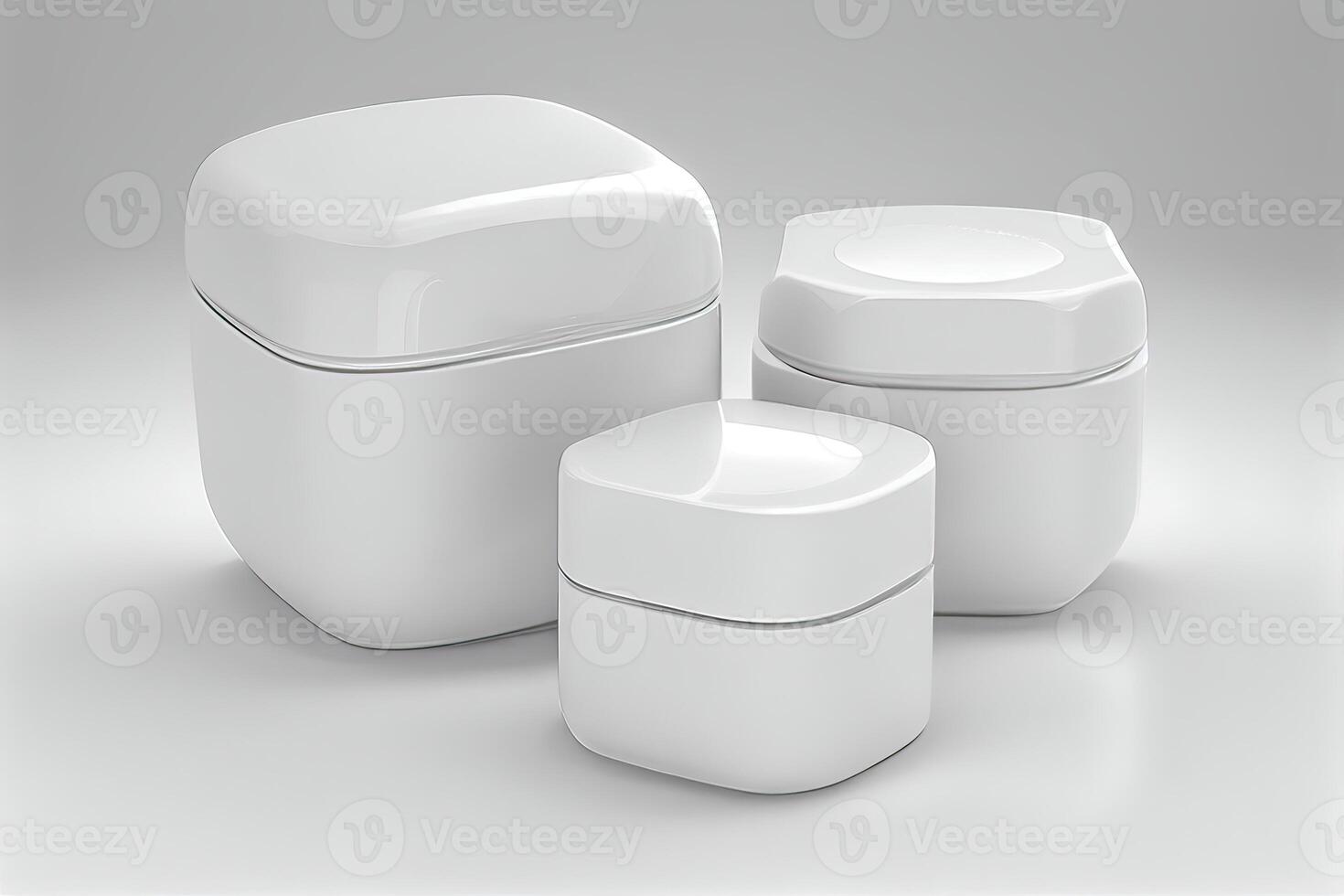 White, blank, unbranded cosmetic cream jar. Skin care product presentation. Elegant mockup. Skincare, beauty and spa. Jar with copy space. photo