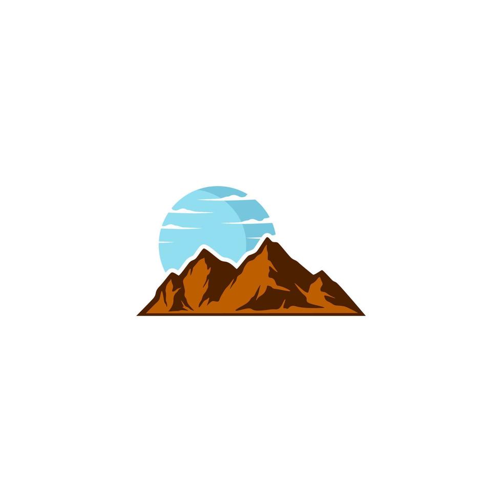 mountain logo with sun and clouds above it vector