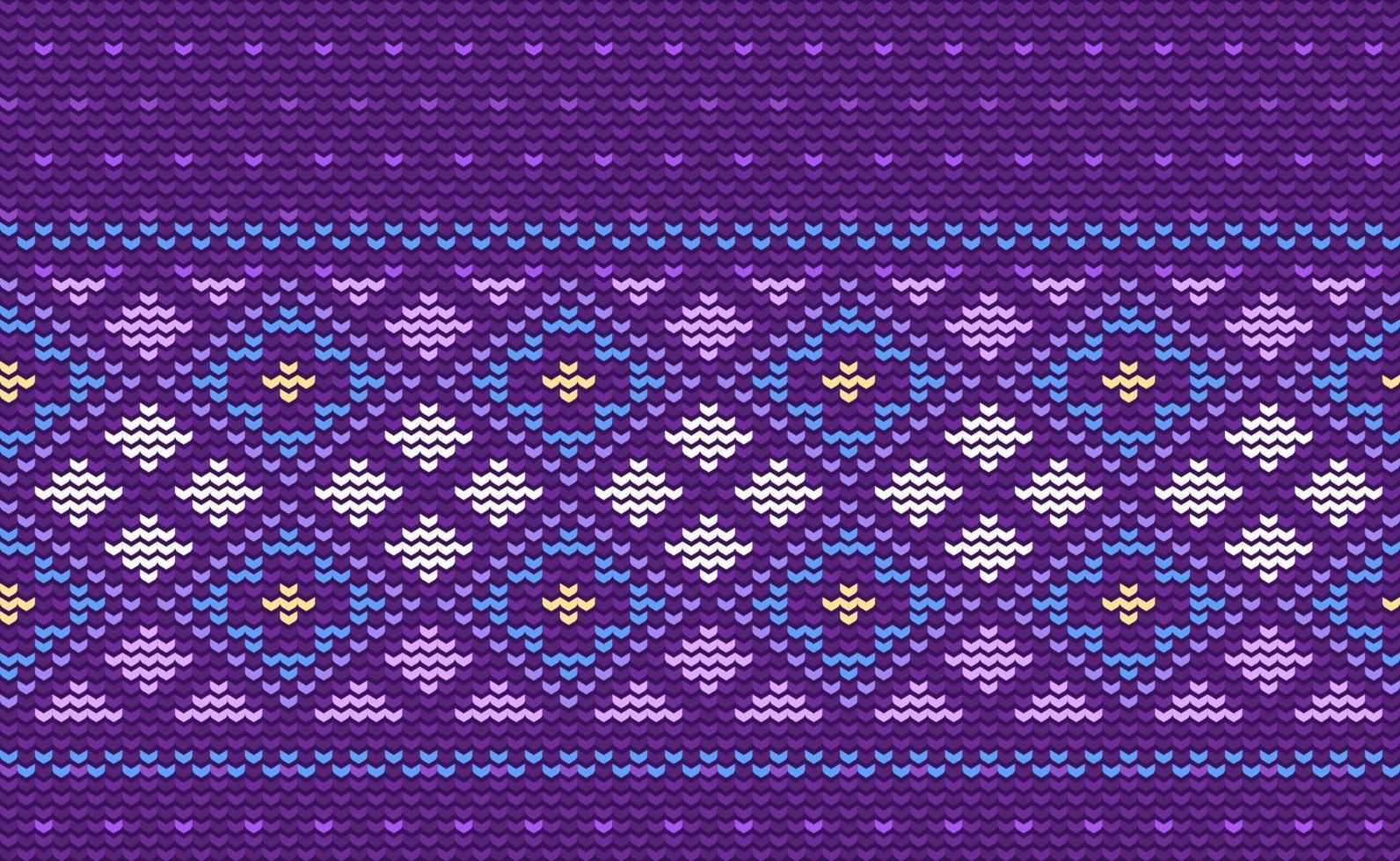 Purple Sweater knitting pattern, Vector ethnic embroidery tribal background, Knitted classic ornament style