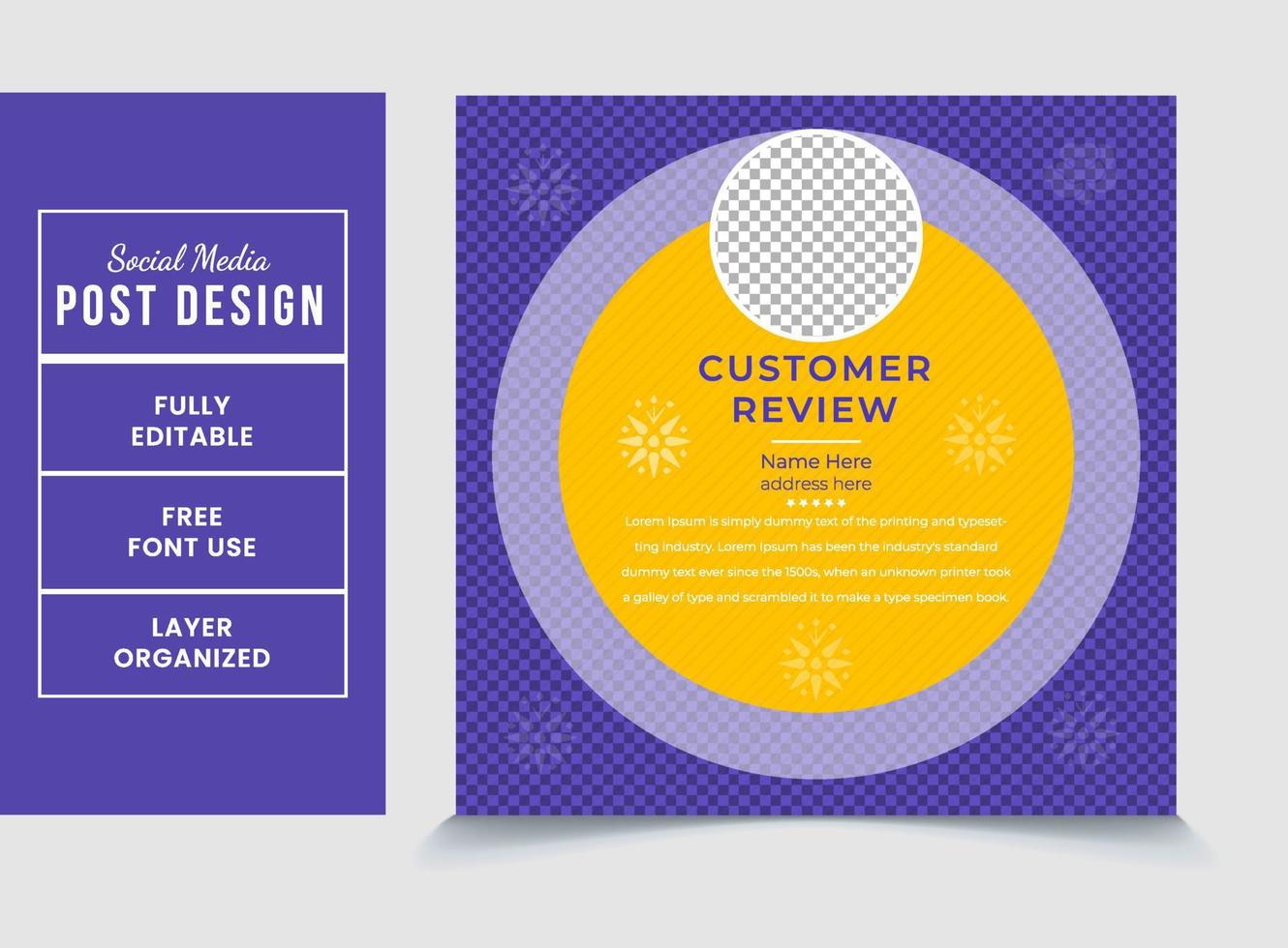 Customer review square social media post template vector