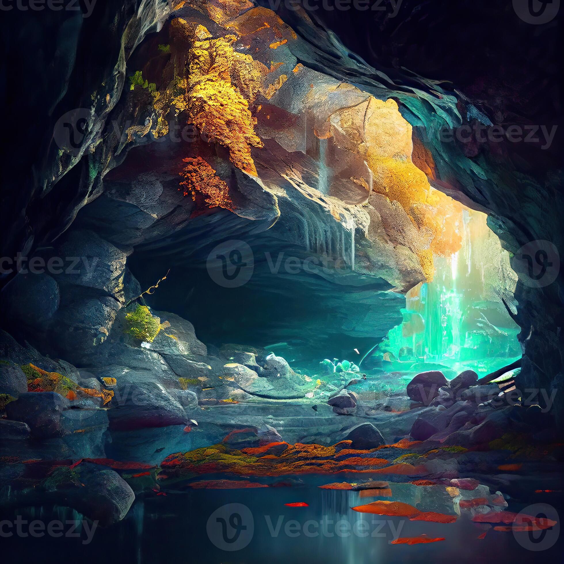 Abstract colorful stone cave background. Rock formations on the arches