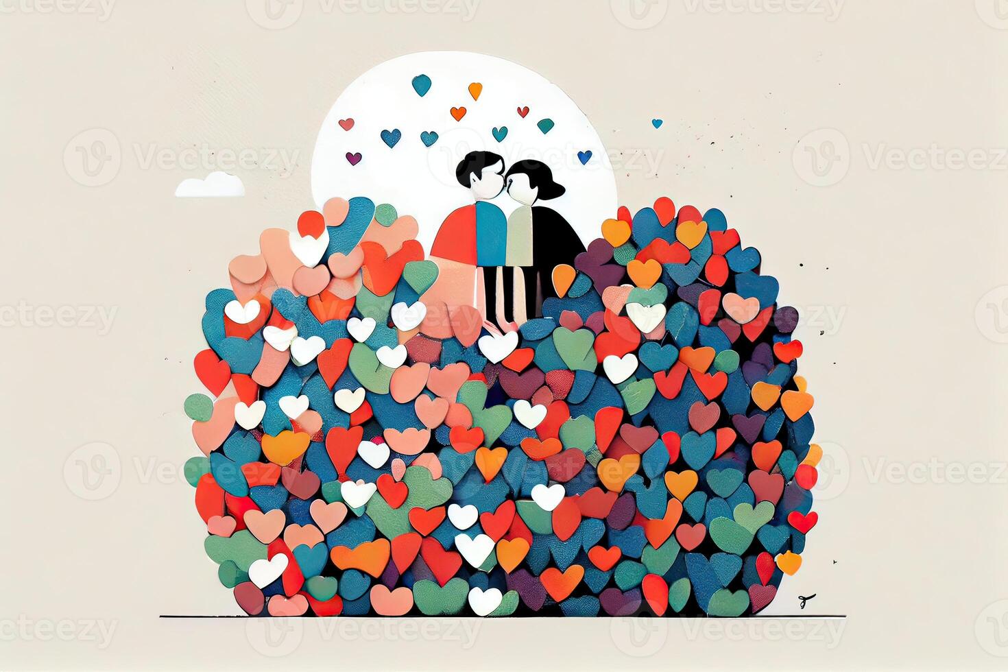 Love togetherness and romance concept. Young loving couple. illustration couple created from a love heart icon. Couple on the background of the heart. photo