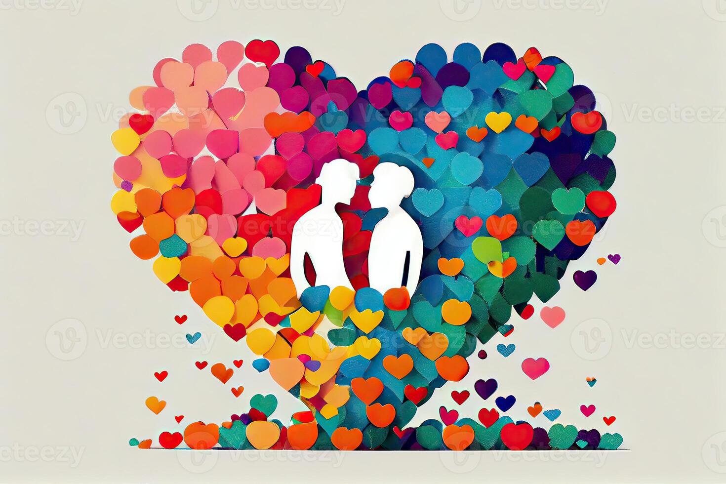 Love togetherness and romance concept. Young loving couple. illustration couple created from a love heart icon. Couple on the background of the heart. photo