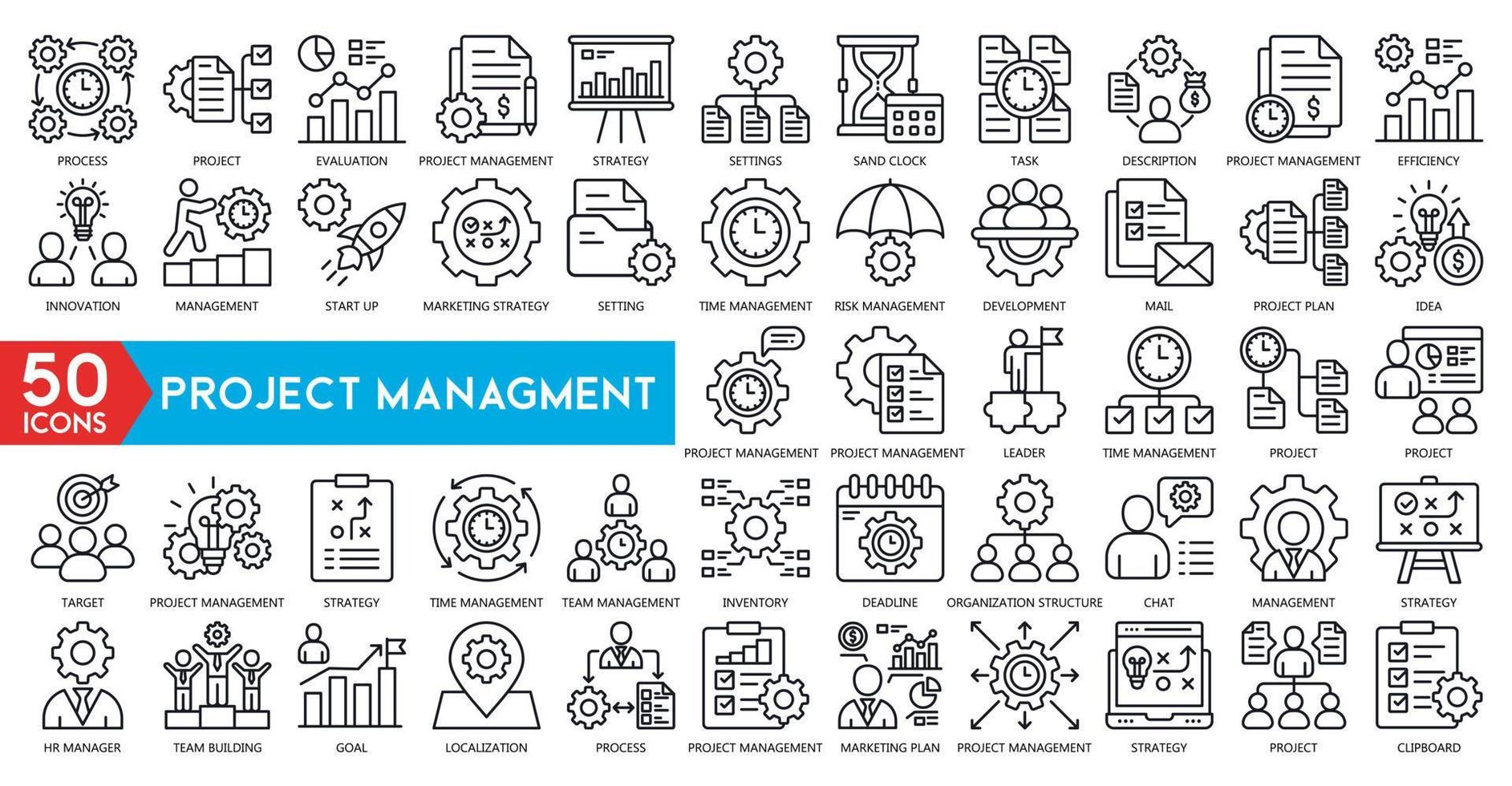 Project management icon collection. Time management and planning concept. vector