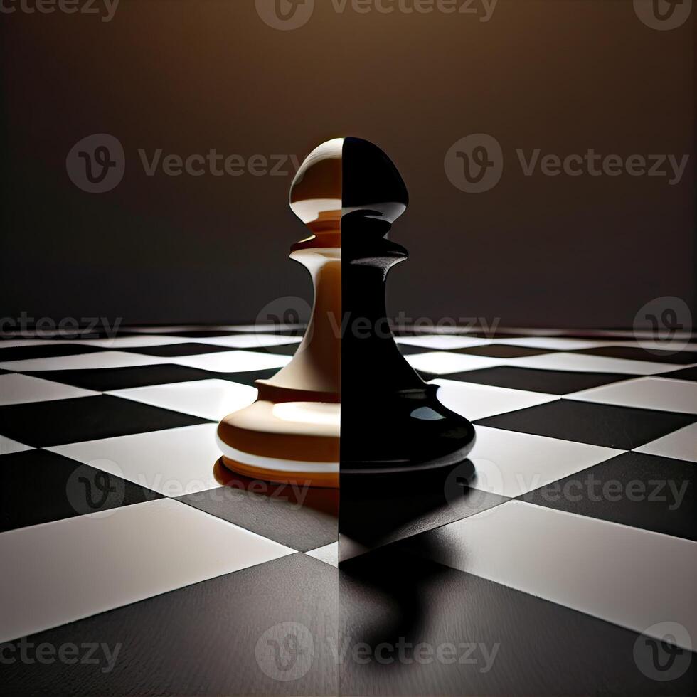 Chess game concept with realistic board and black and white pieces illustration. Close-up game concept competition, Classic Tournament. photo