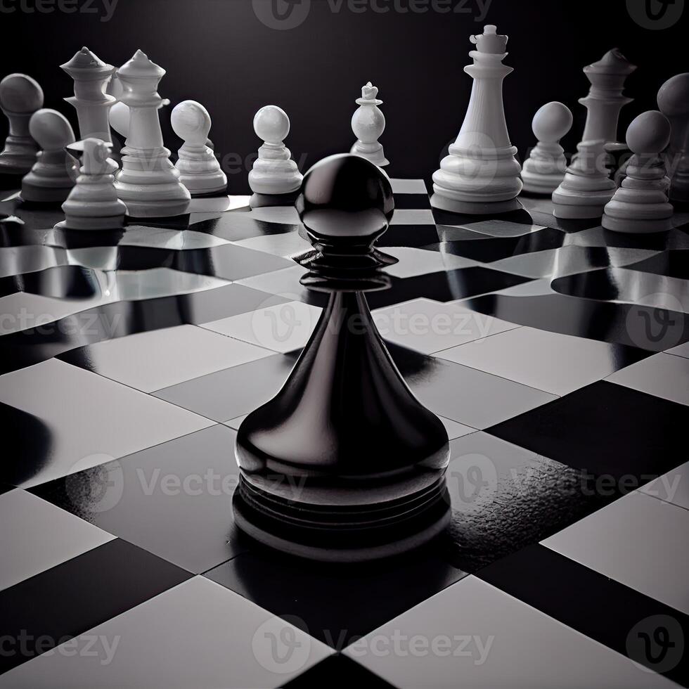 Chess game concept with realistic board and black and white pieces illustration. Close-up game concept competition, Classic Tournament. photo
