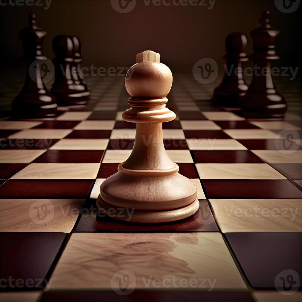 Chess game concept with realistic board and black and white pieces illustration. Close-up game concept competition, Classic Tournament. photo