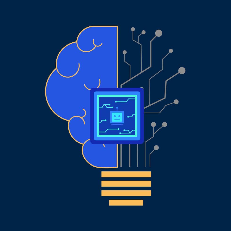 Ai CPU intelligence brain and circuit in light bulb vector