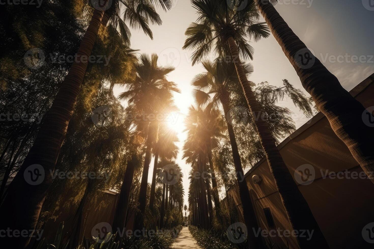 palma árbol siluetas en contra cielo, fondo vista. generativo ai foto