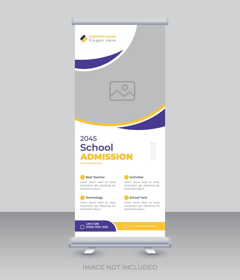 Modern back to school admission roll up banner template or admission banner design for school, college, university, and coaching center vector