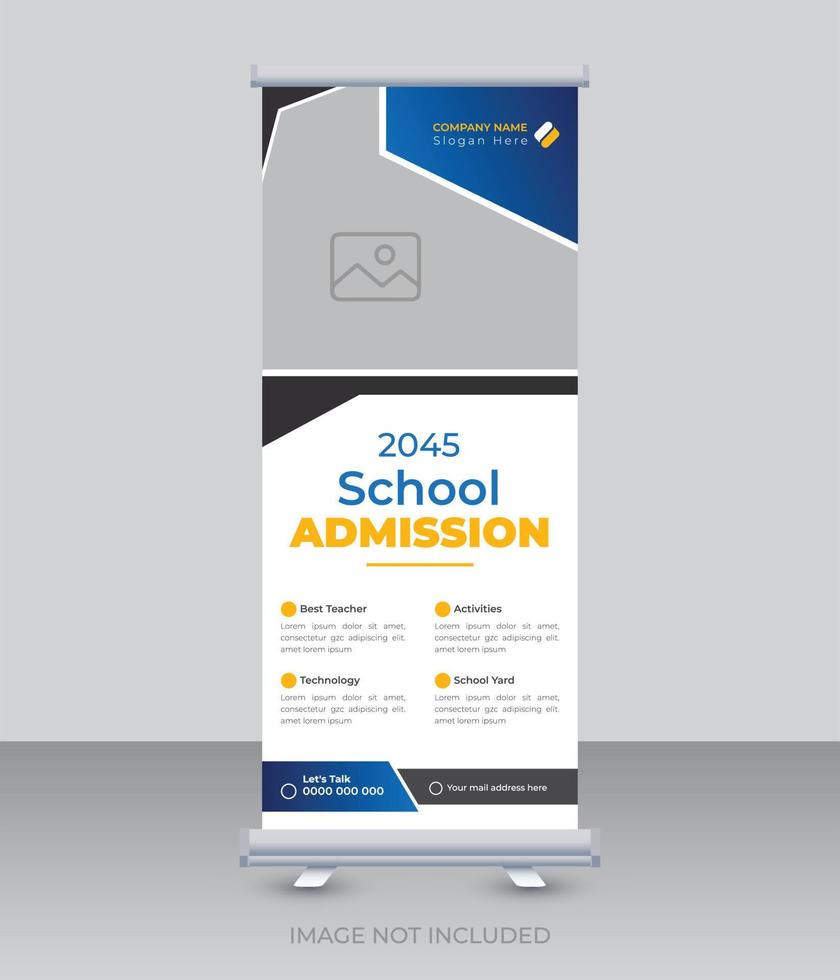 Modern and creative school admission roll up banner design for school, college, university, and coaching center template vector
