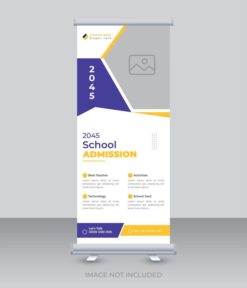 Kids back to school admission roll up banner design template vector