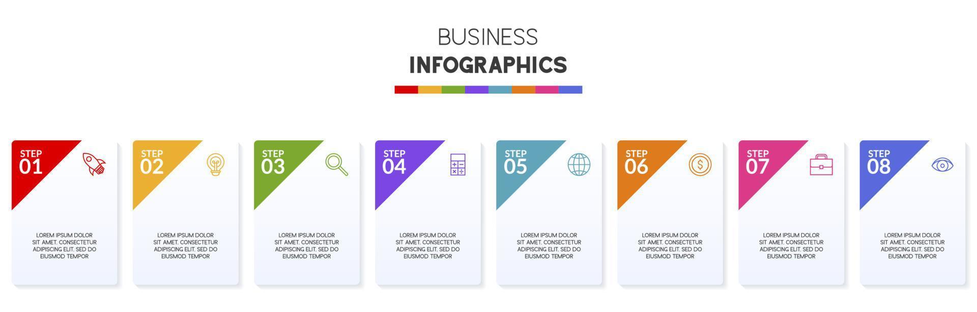 infografia diseño modelo y íconos con 8 opciones o 8 pasos vector