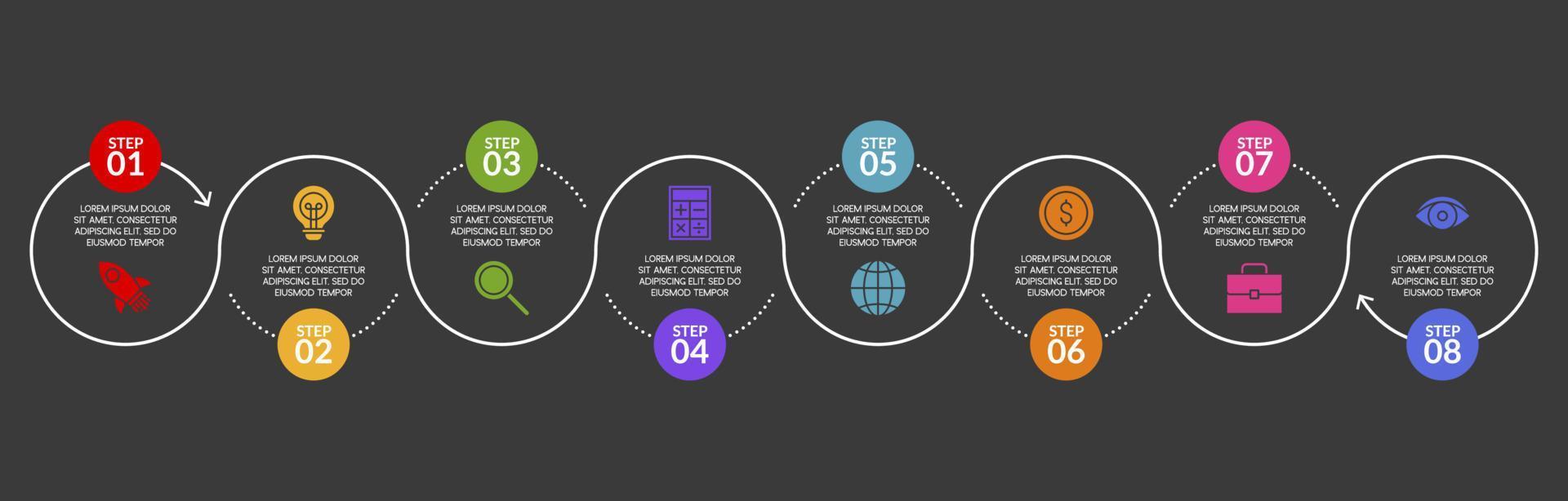 infografia diseño modelo y íconos con 8 opciones o 8 pasos vector