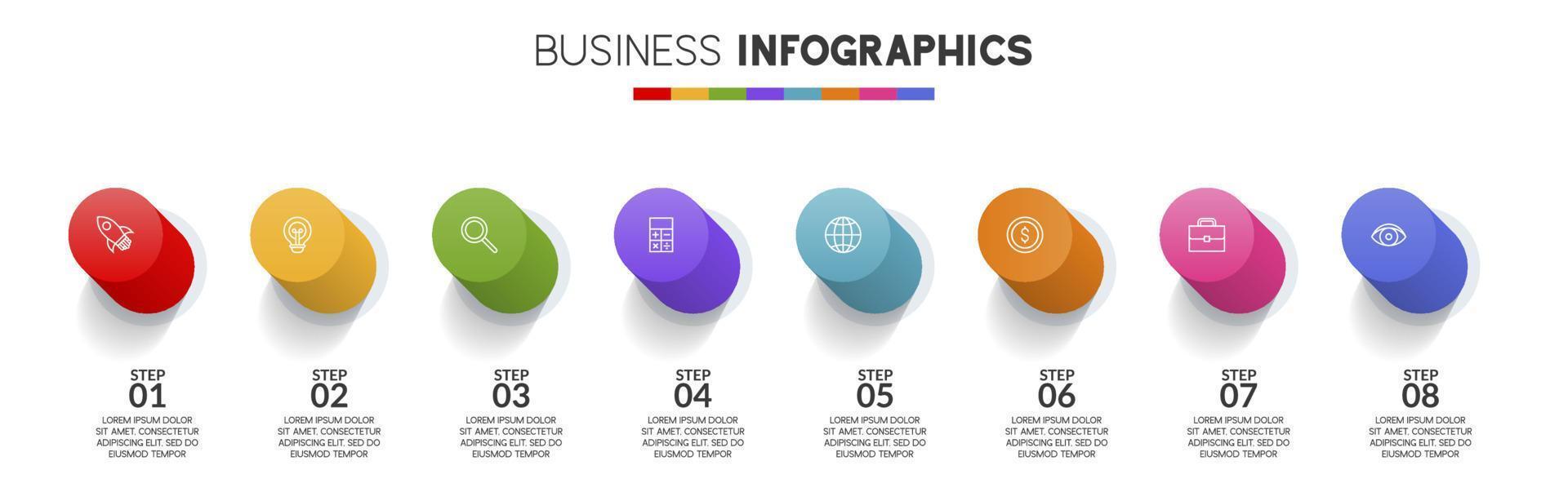 infografia diseño modelo y íconos con 8 opciones o 8 pasos vector