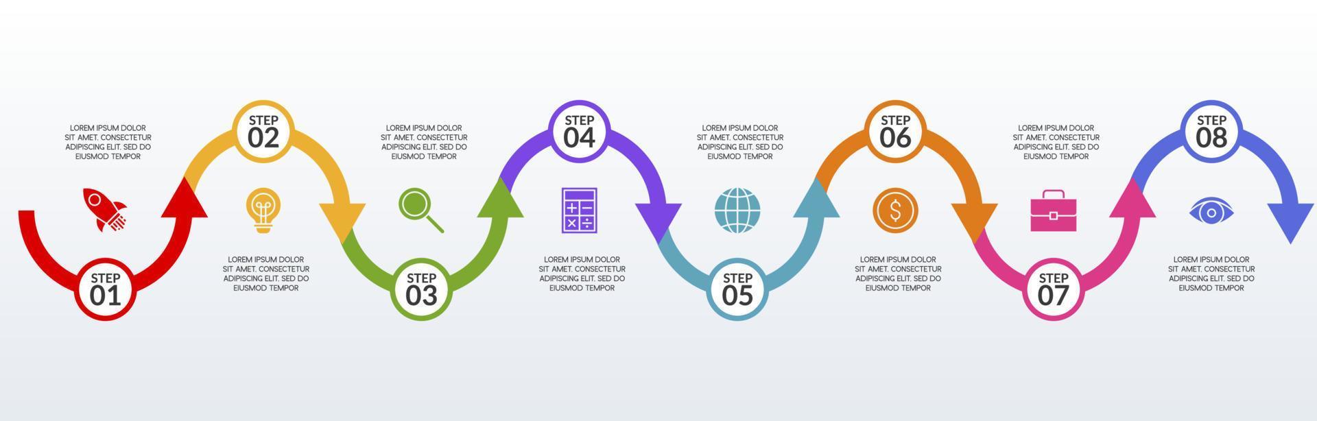 infografia diseño modelo y íconos con 8 opciones o 8 pasos vector