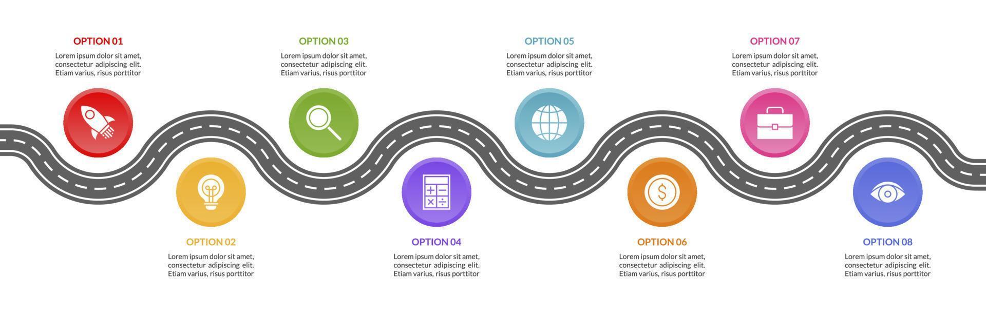 infografia diseño modelo y íconos con 8 opciones o 8 pasos vector