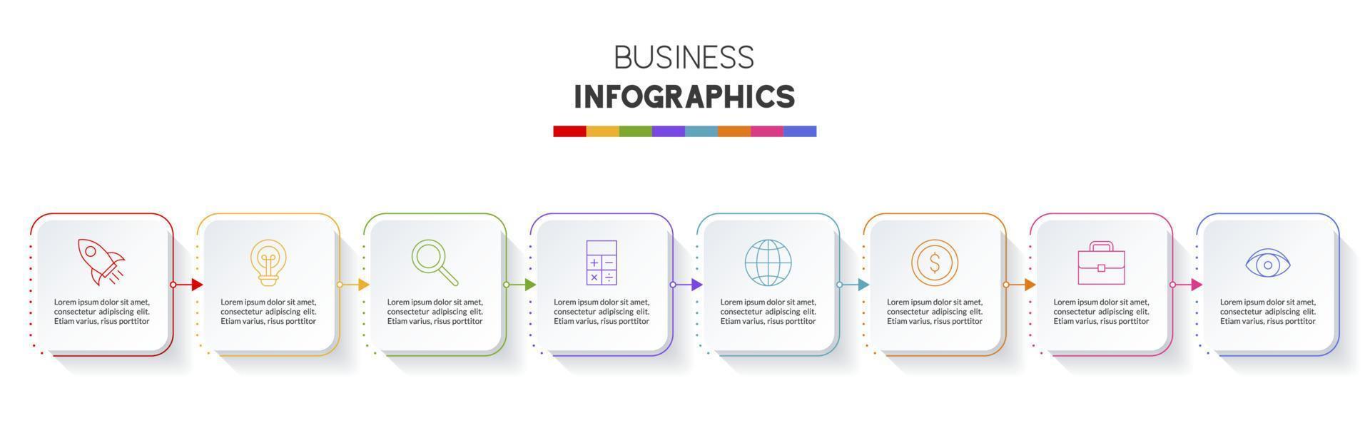 infografia diseño modelo y íconos con 8 opciones o 8 pasos vector