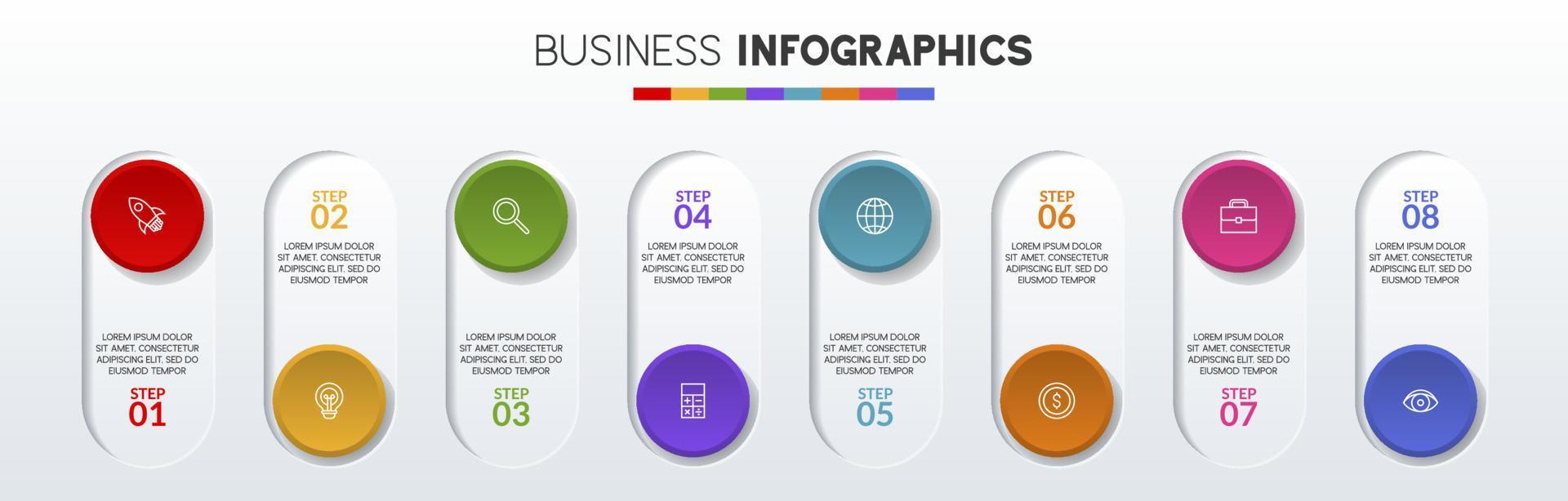 infografia diseño modelo y íconos con 8 opciones o 8 pasos vector