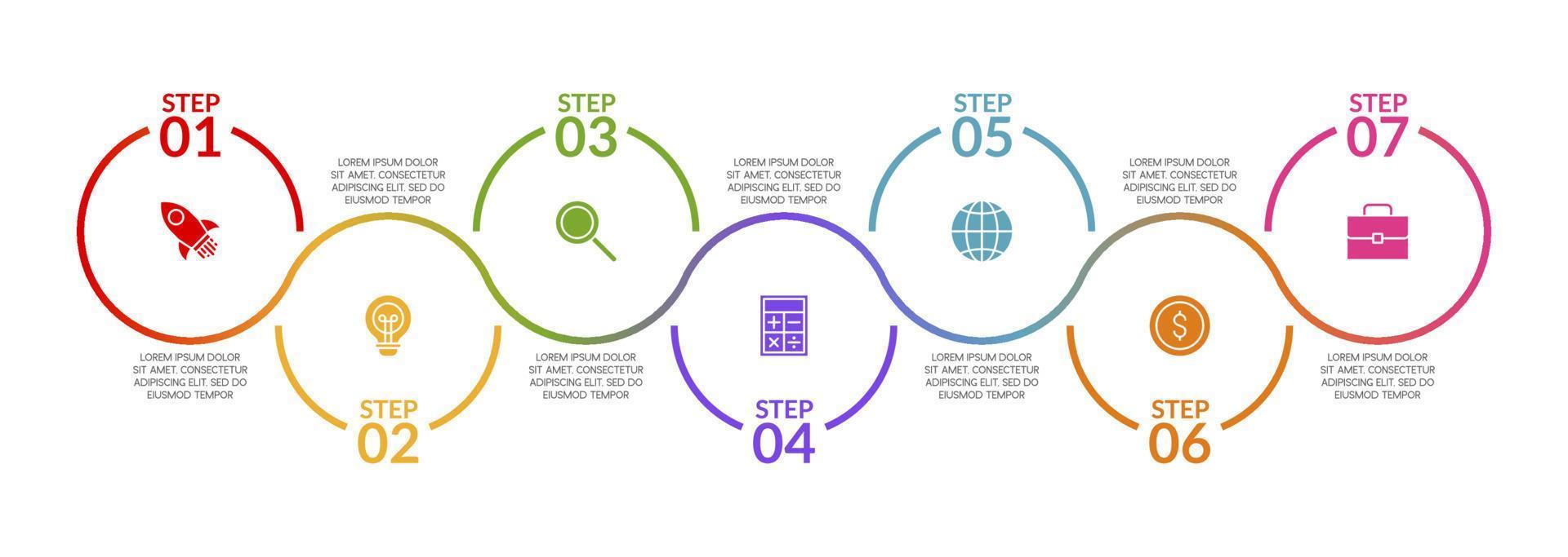 Infographics design template and icons with 7 options or 7 steps vector