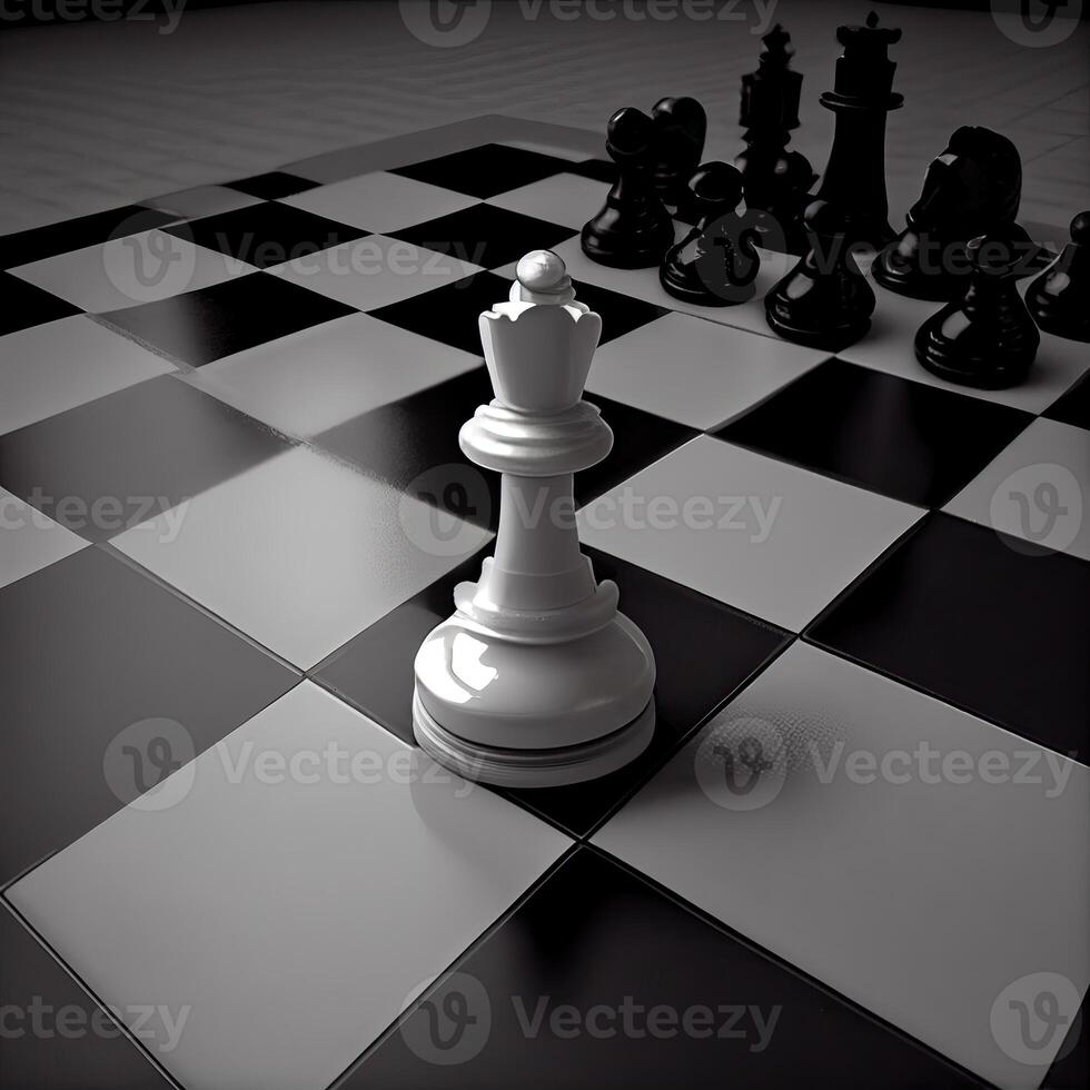 Chess game concept with realistic board and black and white pieces illustration. Close-up game concept competition, Classic Tournament. photo