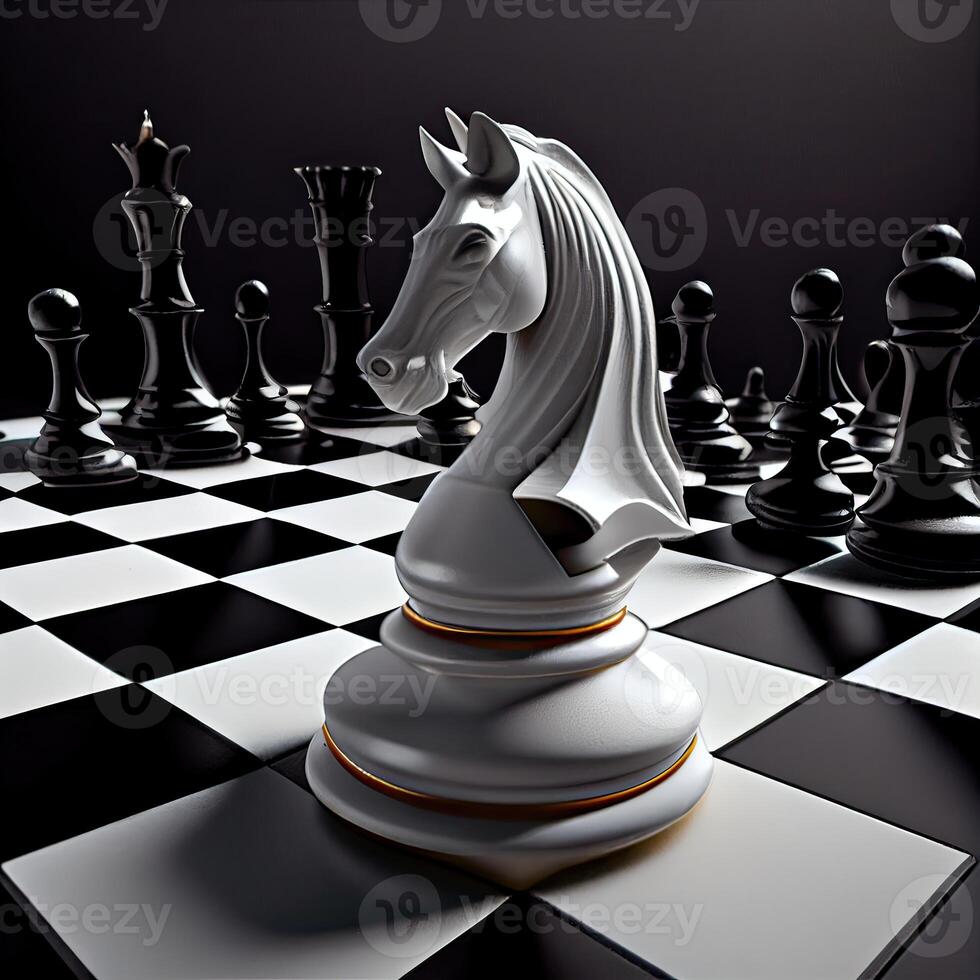 ajedrez juego concepto con realista tablero y negro y blanco piezas ilustración. de cerca juego concepto competencia, clásico torneo. generativo ai foto