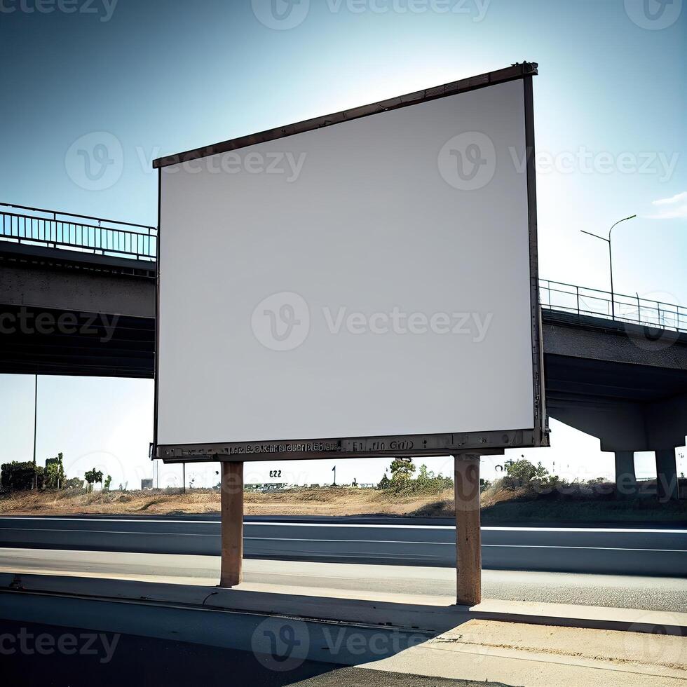 Blank mock up of vertical street poster billboard on city background. photo