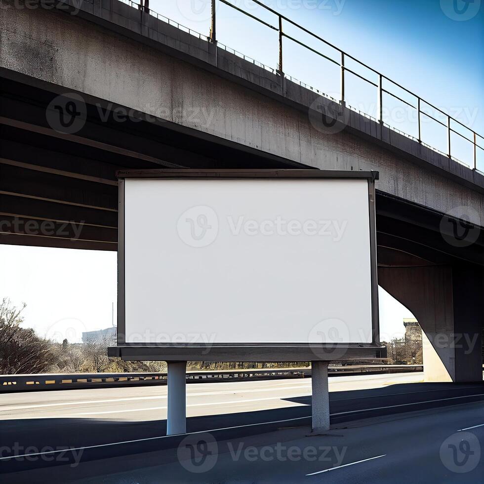 Blank mock up of vertical street poster billboard on city background. photo