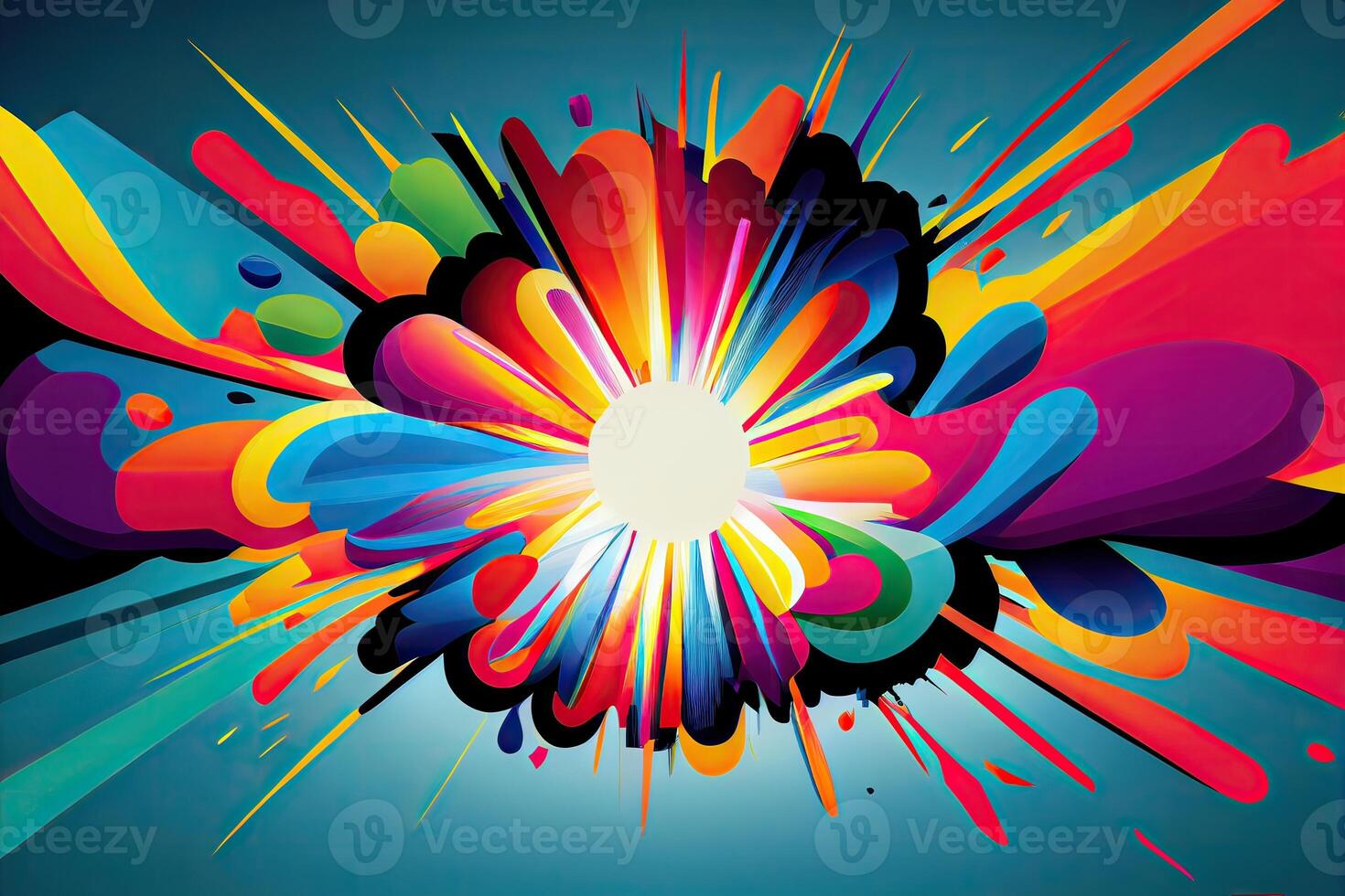 Radial speed lines background. Color rays of explosion. Speed motion in hyperspace tunnel. Abstract comic wallpaper for media advertising. . photo