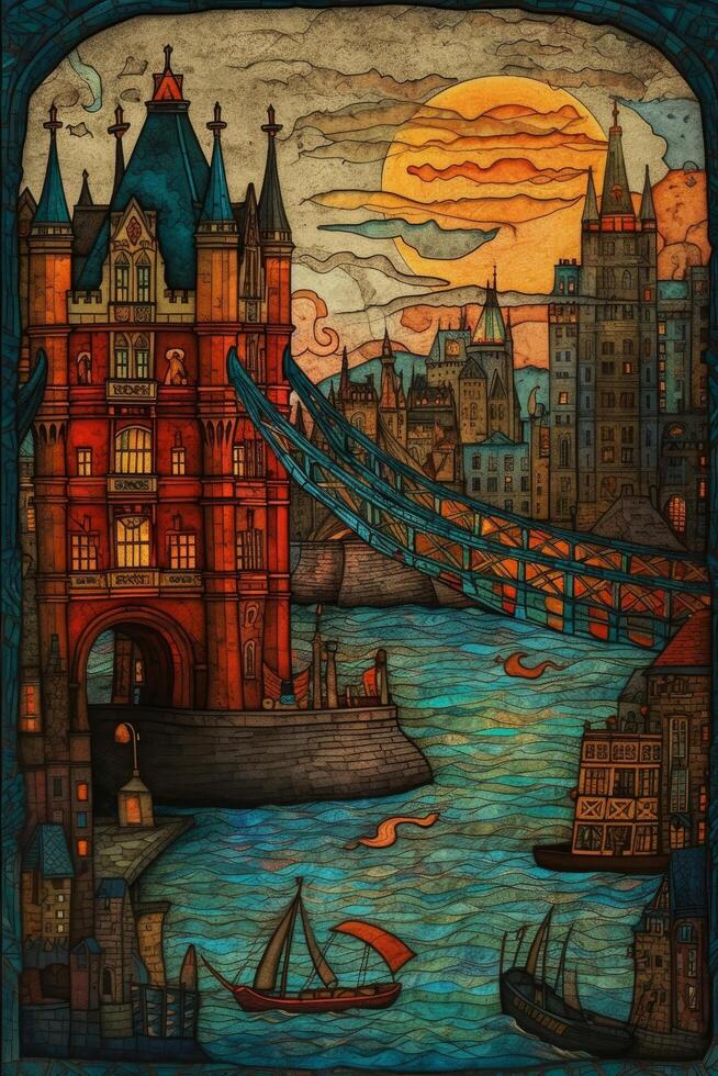 torre puente en Londres Arte trabajo pintura generativo ai foto