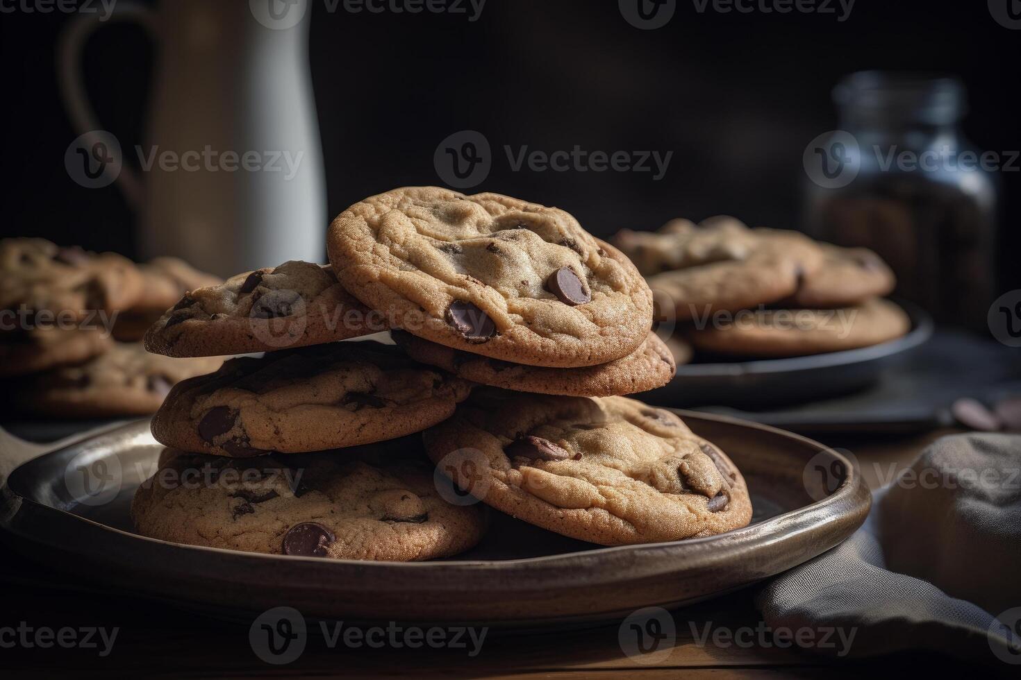 soft hues of the Chocolate Chip Cookies on a plate photo