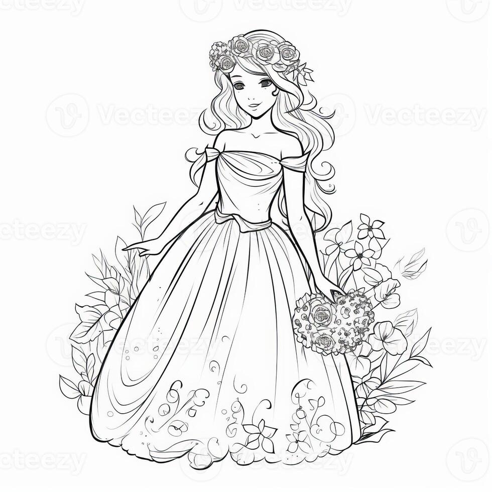 colorbook outline colorless flowers princess photo