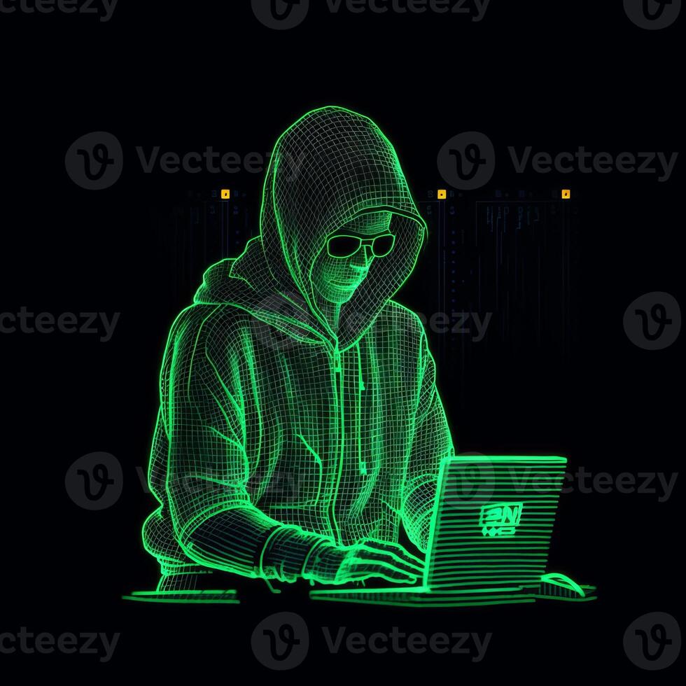 computer hacker green ascii style on black background photo