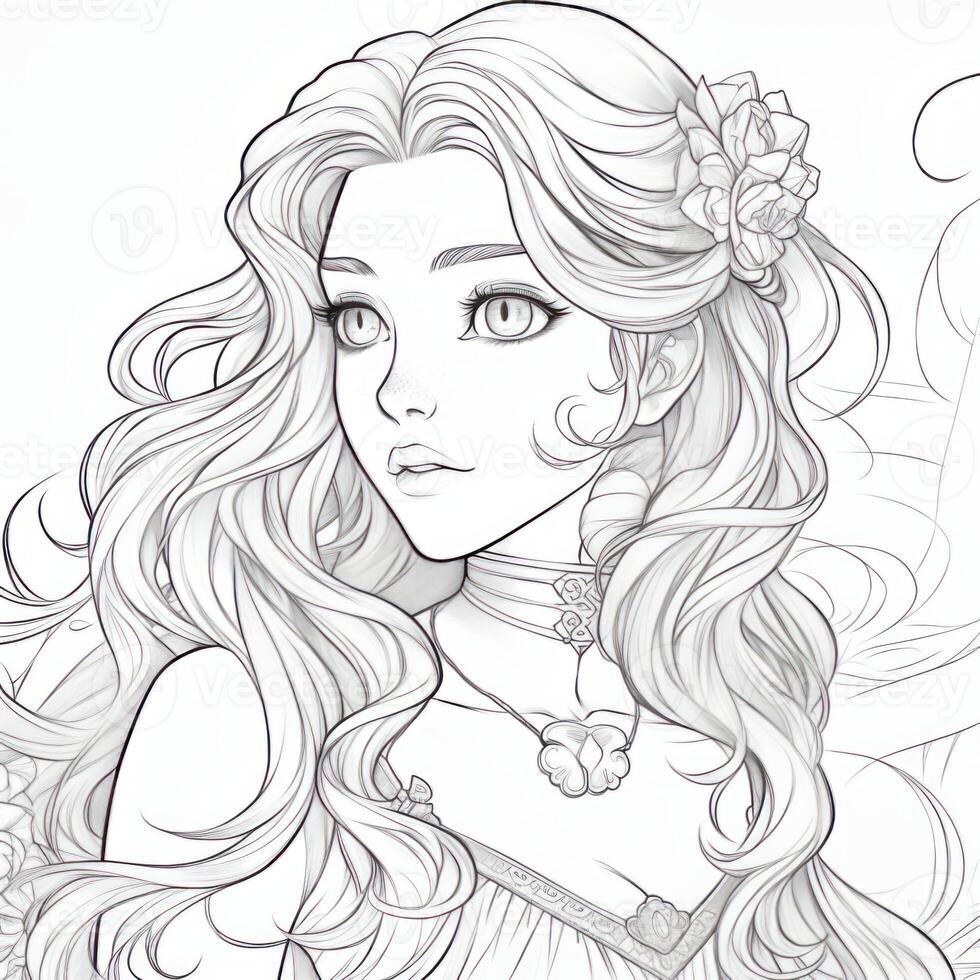 A character design princess in a coloring book photo