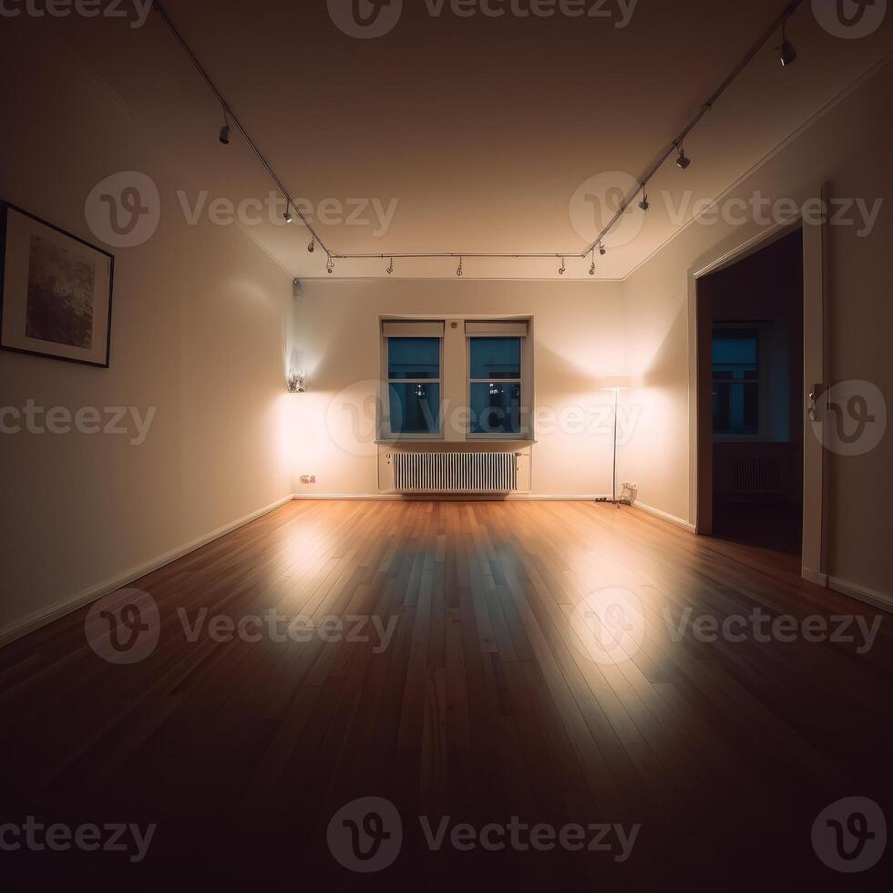 A symmetrical shot film photo of empty room