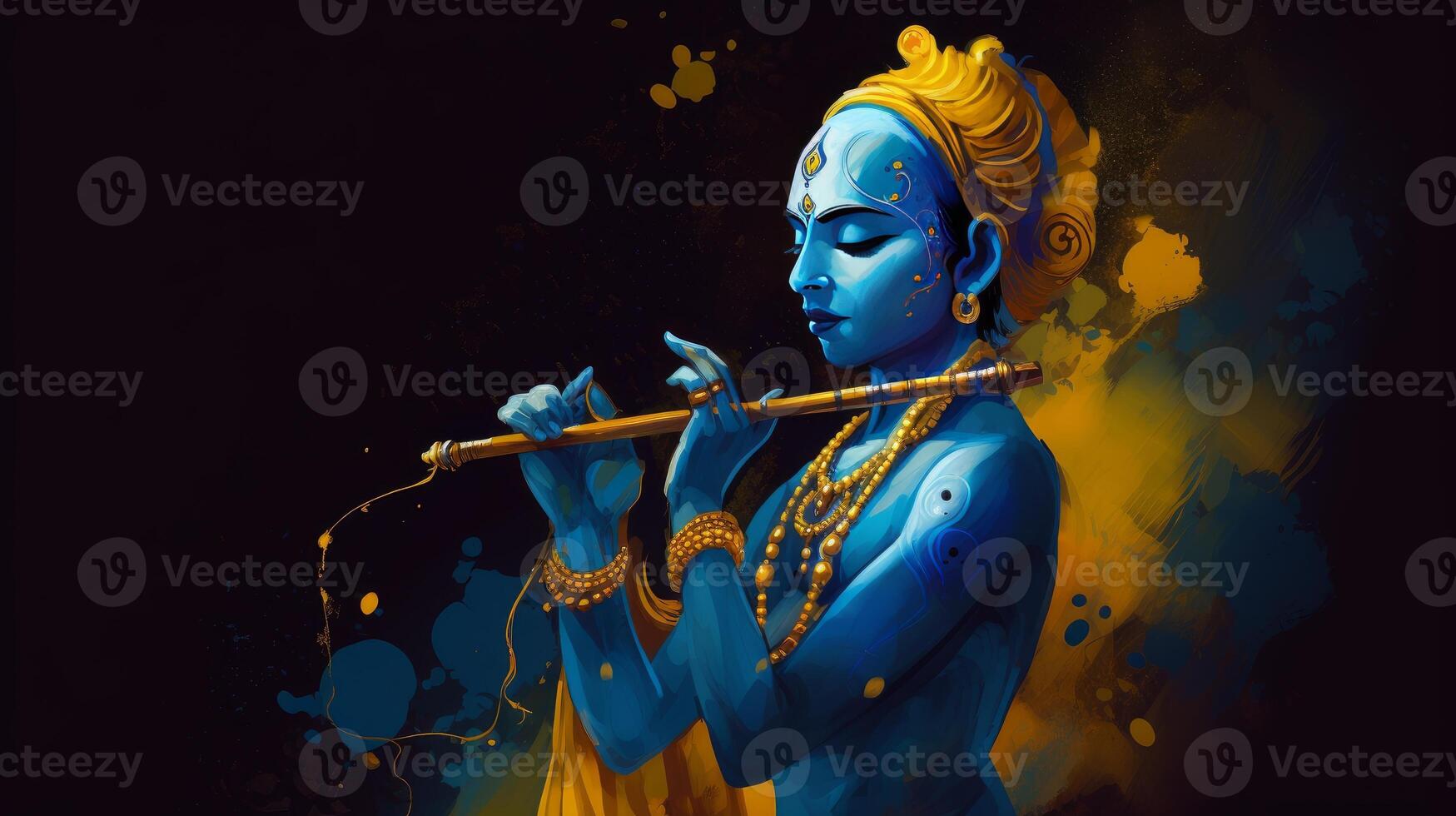 Image of divine beautiful closed eyes blue colored krishna photo