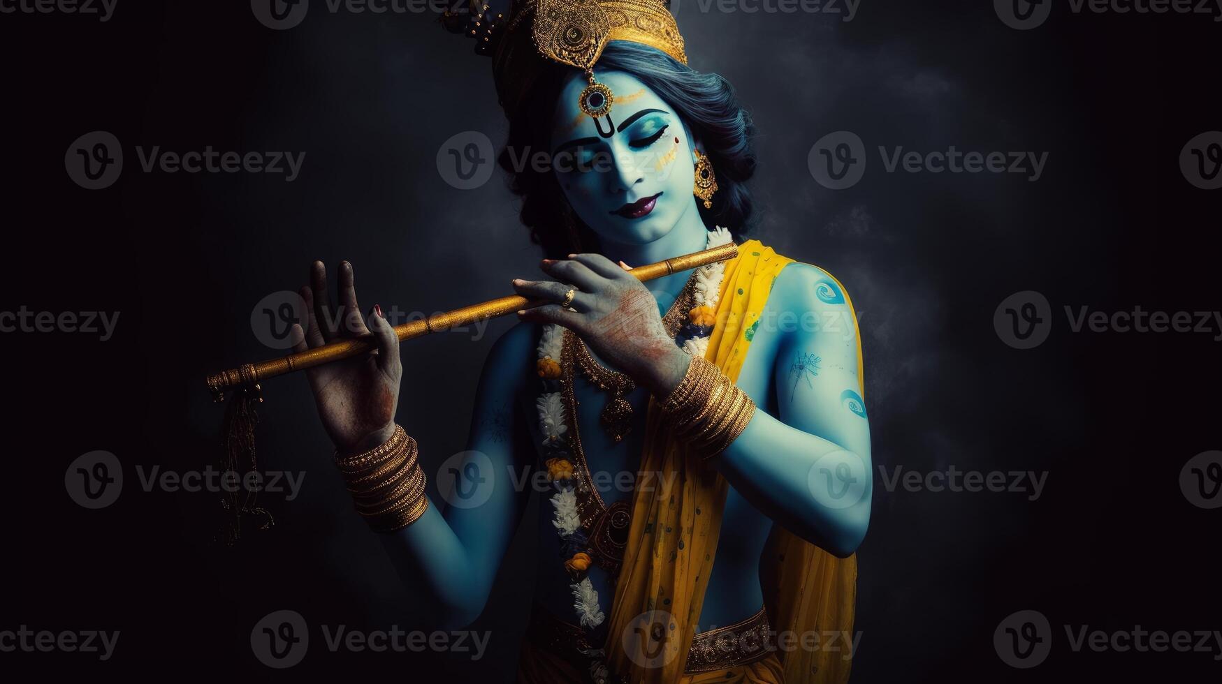 Beautiful lord krishna closed eye image photo