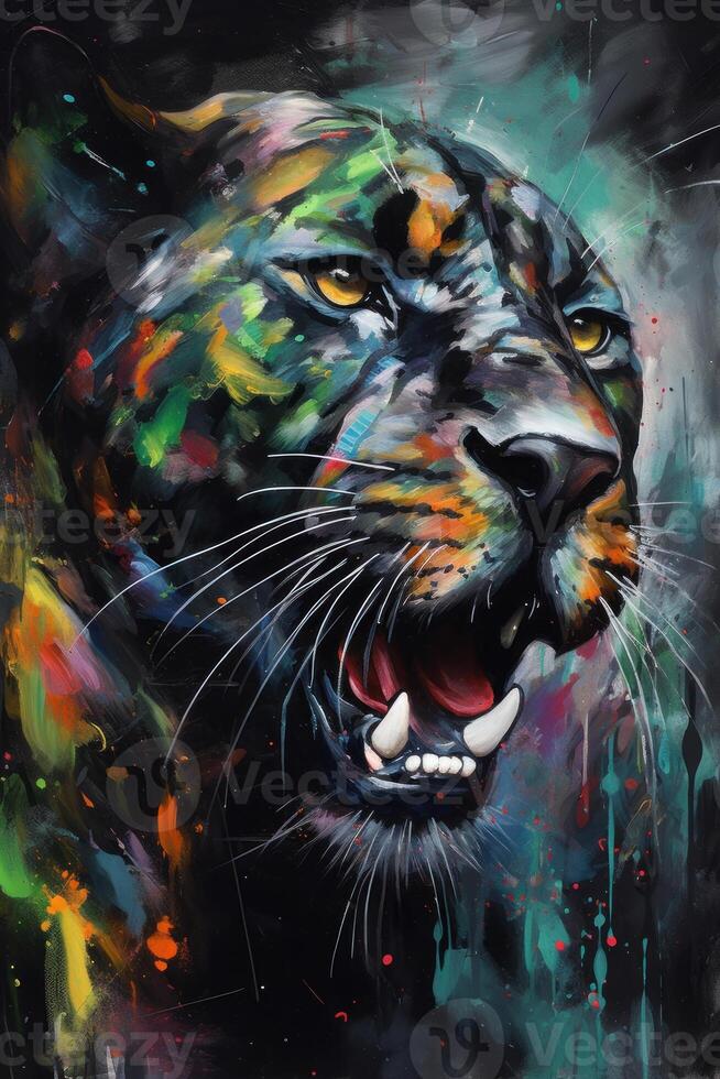 Colorful painting of a angry panther photo
